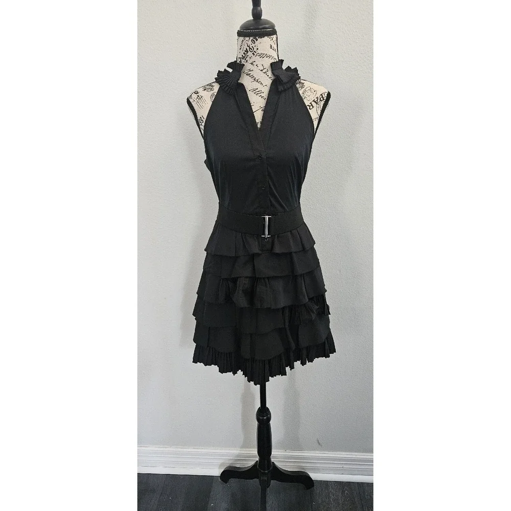 BCBG Maxazria Sz 4 Little Black Dress Avant Garde Ruffle Button Victorian